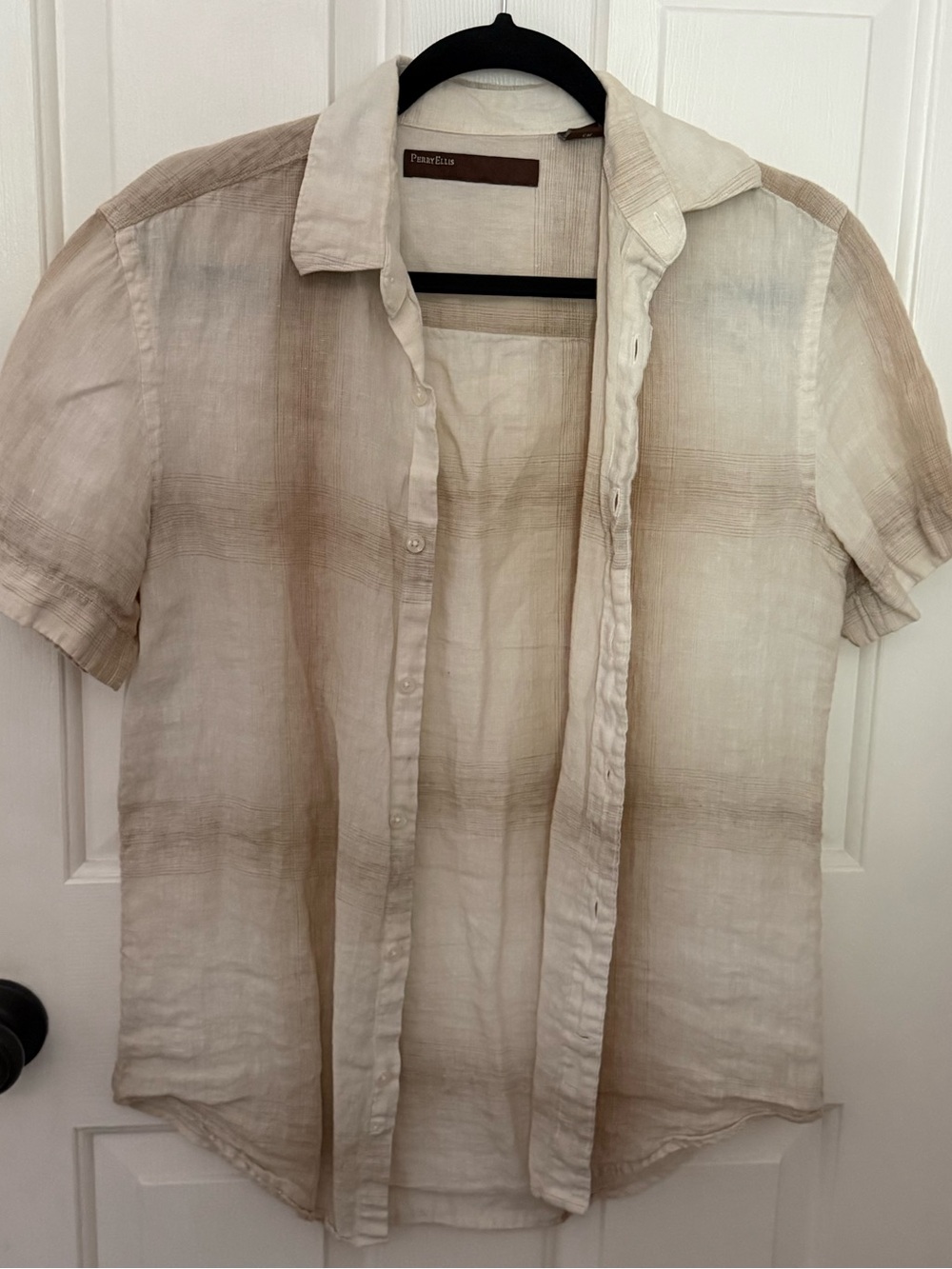 Perry Ellis Beige Ombre Short-Sleeve Button-Down Shirt